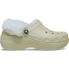 Crocs Classic Platform Fuzz Lined Clogs Bone