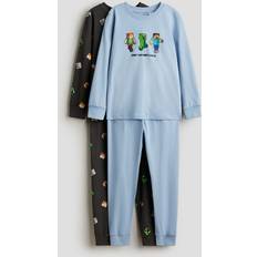 Pyjamasar H&M Pyjamas Bomull Tryck 2-Pack - Blå/Minecraft