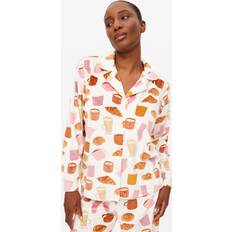 Autumn Breakfast Printed Slinky Fleece Pyjamas - Cream