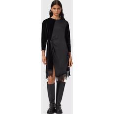 AllSaints Women Dresses AllSaints Lana Lace-Trim Cotton Velvet Mini Dress - Black