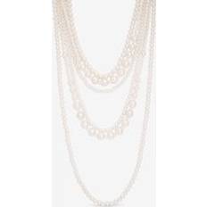 Multicoloured Necklaces MOOD Cream Pearl Multi Row Statement Necklace - Metallic