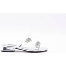 Slides River Island Womens Embellished Bow Slides - Silver