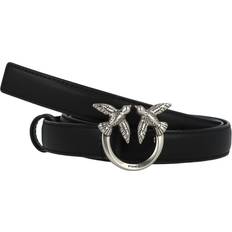Pinko Thin Love Birds Leather Belt 2cm - Black
