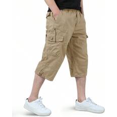 Hiking Shorts Shein Cotton Hiking Capri Shorts With 7 Pockets - Khaki