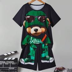 Shein Cartoon Printed T-Shirt And Shorts Set - Boys