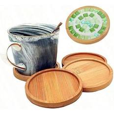 Bamboo Coasters Shein 6pcs Bamboo Coasters Set With Holder Coaster