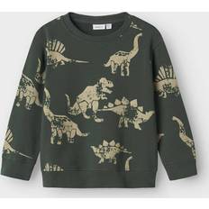 Økologiske Sweatshirts Børnetøj Name It Dinosaur Nilaus Garden Topiary Sweatshirt - Khaki/Mørkegrøn
