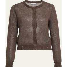 Linen Cardigans Brunello Cucinelli Linen Paillette Cardigan - Brown