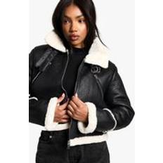 boohoo Womens Cropped Aviator Jacket - Black