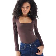 New Look Long Sleeve Square Neck Bodysuit - Brown