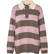 Dame Polotrøjer Modström Pelhammd Stripe Polo Langærmede Poloer - Beige/Choko/Lilla