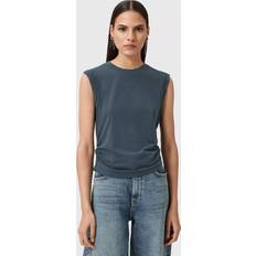 AllSaints Women Tank Tops AllSaints West Ruched Stretch Cotton Blend Top - Dark Slate Blu
