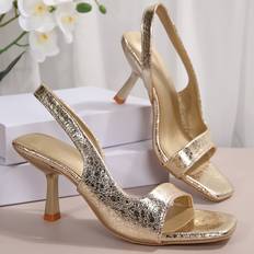 Heeled Sandals Temu Golden Glitter Stiletto Sandals Open Toe High Heel - Glittery Finish