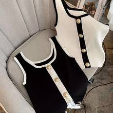 Dam - One Size Linnen Temu Women's Sleeveless Tank Tops Black White