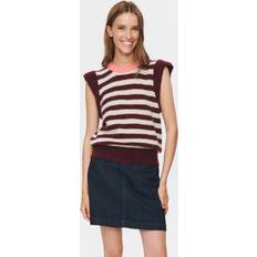 Stribede Veste Nümph Nuciara Riette Stripe Vest Knit - Mørkerød/Hvid