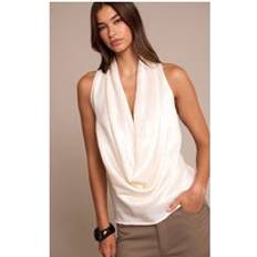 PrettyLittleThing Textured Satin Cowl Neck Detail Long Top - White
