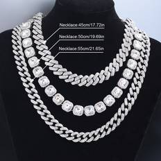 Men - White Jewellery Sets Temu Men's Jewelry Set Cuban Chain Necklace Set - Men's