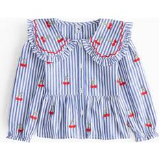 Tu Blouses & Tunics Tu Blue Striped Cherry Embroidered Collar Blouse - Blue Blue