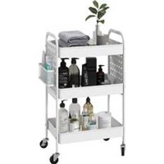 White Trolley Tables Homcom Rolling Utility Cart With 3 Mesh Basket Trolley Table