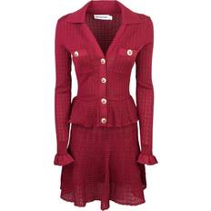 Knitted Short Midi Dresses - Burgundy