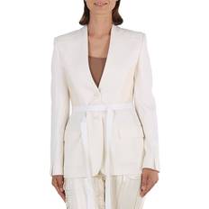 Burberry Blazers Burberry Single-Breasted Belted Wool Blazer Jacket - White