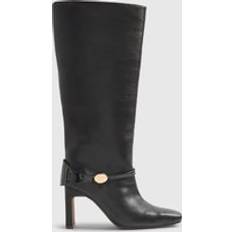 River Island Womens Black High Leg Gold Hardware Boots