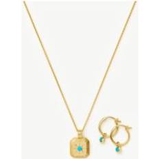 Missoma Jewellery Sets Missoma December Birthstone Necklace Charm Earrings Set 18ct Gold Vermeil Turquoise Magnesite