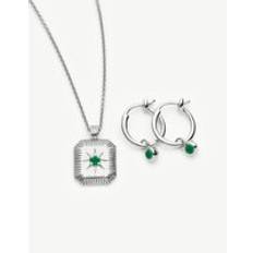 Missoma Jewellery Sets Missoma Birthstone Necklace Charm Earrings Set - Sterling Silver/Green