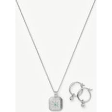 Missoma Jewellery Sets Missoma Necklace Charm Earrings Set Sterling Silver Milky Aquamarine