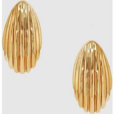 Small Ribbed Drop Earrings - Gold