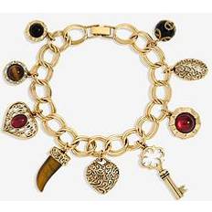Gold Bracelets MOOD Polished Gold Burgundy Heart Charm Bracelet - Gold