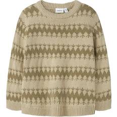 Grøn Striktrøjer Name It Nmmoscar Ls Knit Langærmet Striktrøje - Beige