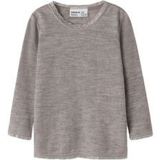 Beige Overdele Name It Bluser T-Shirts NMFWang Merinould Top Med Lange Ærmer - Mørkebeige