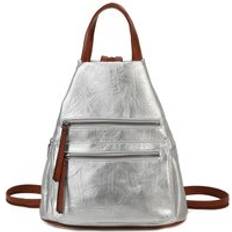 Silver Backpacks Fontanella Fashion PU Leather Convertible Backpack - Silver