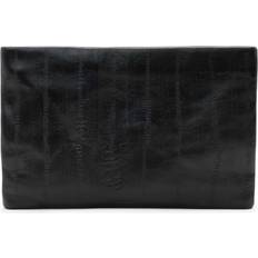 Bettina Eel Print Embossed Leather Clutch Bag - Black