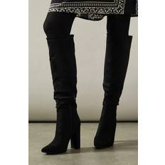 Black High Boots on sale Oasis Womens Knee High Boots Faux Suede Pointed Toe Block Heel