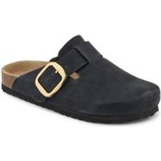 Black - Leather Clogs Pavers Lighweight Clogs Leather Insock Flat - Black