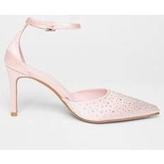 Pink Diamante Satin Court Heels - Pink