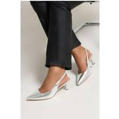 Faux Leather Heels & Pumps Yours Faux Leather Slingback Kitten Heels Extra Wide Eee Fit - Silver