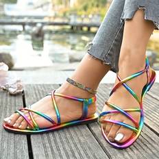 Sandals Temu Women's Color Flat Sandals Slip-On Open-toe Synthetic Cover Tpr Sole Vibrant