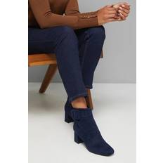 Natural - Women Boots Wallis Athena Faux Suede Covered Buckle Square Toe Medium Block Heel Ankle Boots - Navy