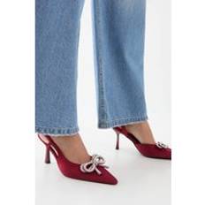 Mesh - Women Heels & Pumps Misspap Pearl Bow Detail High Stiletto Heel Sling Back Court Shoes - Red