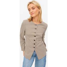 Tu Dogtooth Collarless Co-ord Blazer - Brown