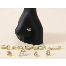 Yellow Piercings Shein Dangle Nose Ring L Shaped Stainless Steel - CZ Flower