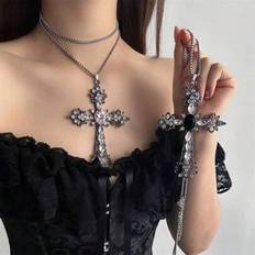 Multicoloured Necklaces Shein Gothic Vintage Intricate Hollow Carved Cross Pendant Necklace - Multi-Color