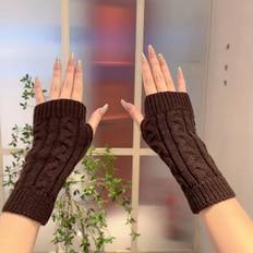 Brown Gloves Shein Open Finger Knitted Wool Writing Gloves - Autumn Winter