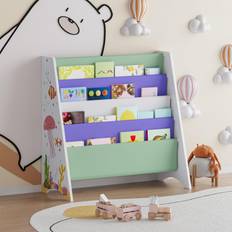 Children Bookshelf Bookcase Kids 4 Tier Sling Book Rack