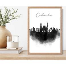 Artze Wall Columbia Watercolour Skyline City Print A4 With Oak Framed Art