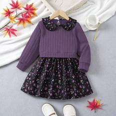 Shein Young Girl Peter Pan Collar Vintage Floral Print Long Sleeve Dress