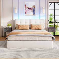 Beige Velvet Ottoman 160 x 200 cm Frame Bed